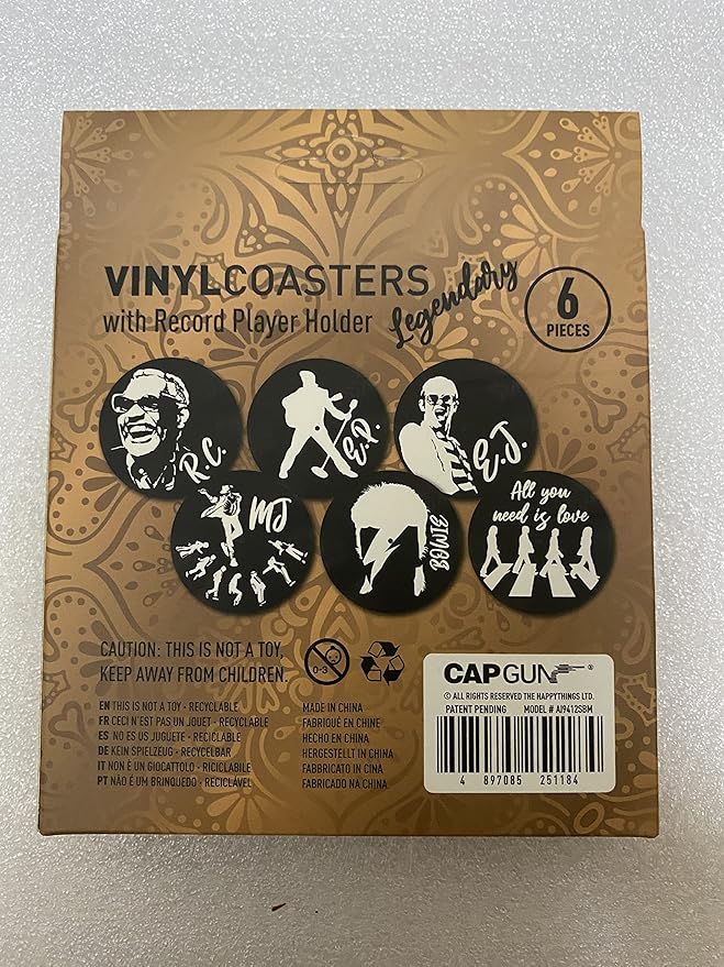 Valdivia Retro Vinyl Record Coasters with Player, 6 Pcs Music Coasters for Drinks, Bars, Cool Apartment Decor and Funny Housewarming Gifts New Home Presents for Music Lovers, Birthday Gifts for Men