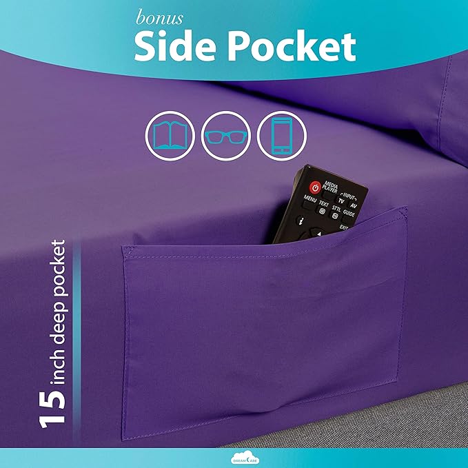 DREAMCARE California King Sheet Sets – 6 pcs Cooling Bed Sheets – up to 15” Deep Cal King Sheets – 2500 Supreme Collection – Extra Soft 100% Brushed Microfiber Hotel Luxury with Side Pocket – Purple