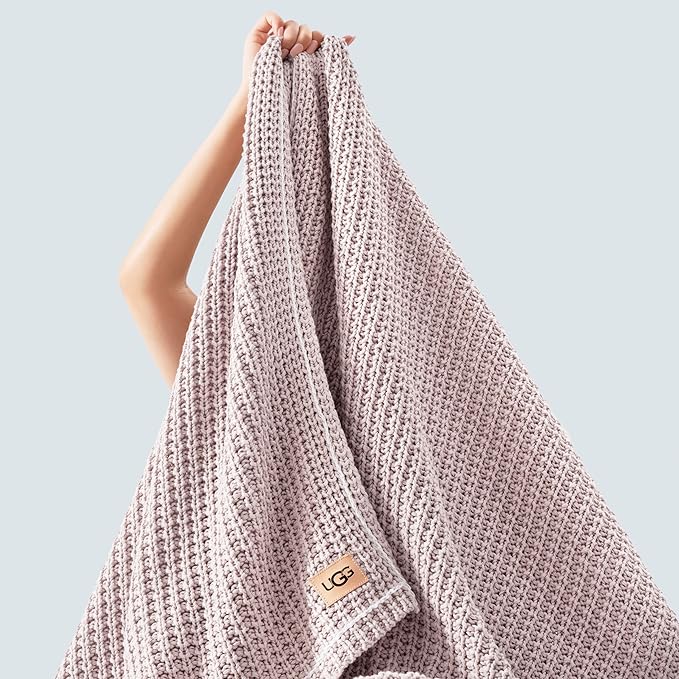 UGG Luna Knit Throw Cotton Chunky Soft Throw Blanket for Couch or Bed Cozy Washable Giftable Lightweight Blanket for Living Room or College Dorm, 50-inch x 70-inch, Quartz Pink