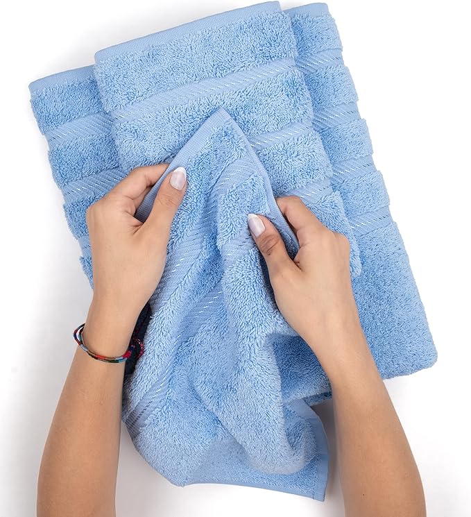 American Soft Linen Luxury Hand Towels for Bathroom, 600 GSM 100% Cotton Turkish 4 Piece Hand Towel Set, 600 GSM Hand Face Towels for Kitchen, Sky Blue Hand Towels