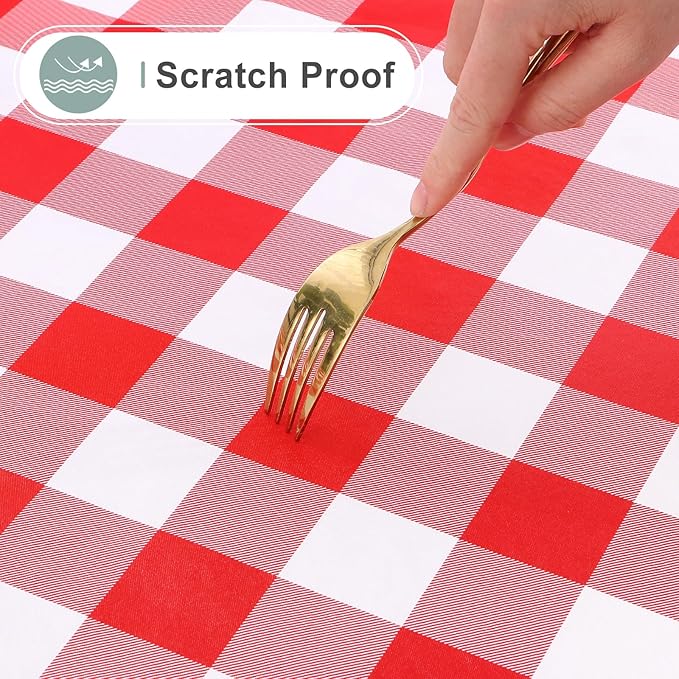 misaya Rectangle Waterproof Vinyl Table Cloth, Buffalo Flannel Backed Tablecloth, Wipeable Plastic Table Cover for Dinner, Kitchen, Outdoor (52" x 70", Red and White)