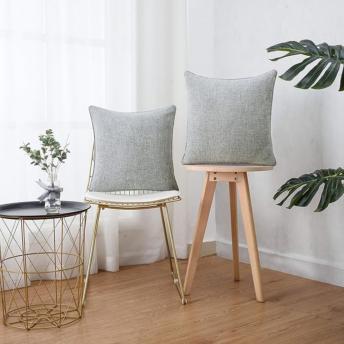 HPUK Linen Throw Pillow Covers Pack of 2, 18x18 Inch Accent Cushion Covers for Living Room, Bedroom, Decorative Solid Color Pillow Covers for Couch, Sofa, Chair, Grey