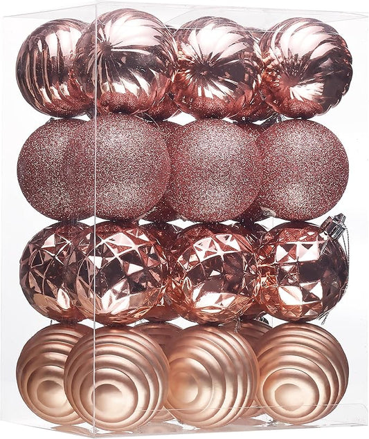 Valery Madelyn Christmas Ornaments Tree Decorations Set for Fall Halloween, 24ct Rose Gold Shatterproof Ball Ornaments, 2.36" Hanging Ornament Bulk for Xmas Holiday Party Decor