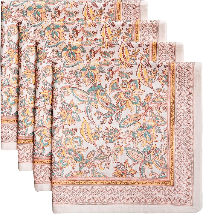 Maison d' Hermine Cloth Napkins Set of 4 100% Cotton Everyday Reusable Square Napkins Cloth Washable, Dinner, Party, Wedding, Restaurant (Nila, 20" x 20")