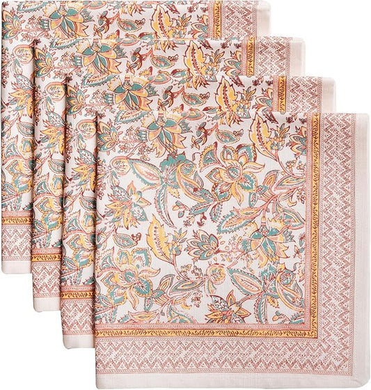 Maison d' Hermine Cloth Napkins Set of 4 100% Cotton Everyday Reusable Square Napkins Cloth Washable, Dinner, Party, Wedding, Restaurant (Nila, 20" x 20")