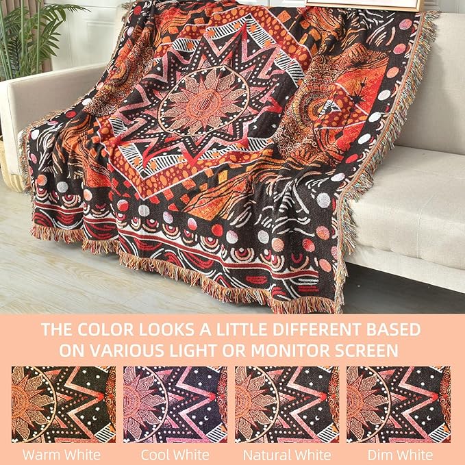 Boho Throw Blanket Reversible Cotton Bohemian Tapestry Hippie Room Decor Outdoor Blanket Double Sided (Boho Patten 6 50"x60")