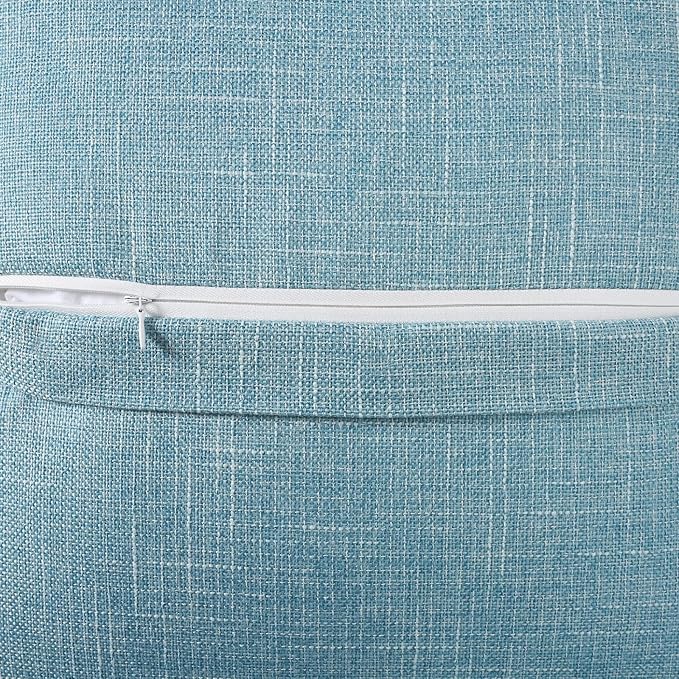 HAUSSY Light Blue Linen Decorative Throw Pillow Covers 22x22 Inch Set of 2,Square Cushion Case with 3 Vintage Buttons,Modern Farmhouse Home Decor for Couch,Bed