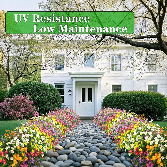 Outdoor Artificial Flowers UV Resistant & Fade Proof, 12 Pack Realistic Fake Flowers for Garden, Patio, Lawn Decor - Weatherproof Plastic Plants(Mix)