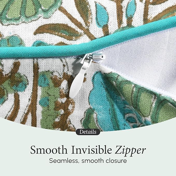 CPC Aqua Green Floral Printed Throw Square Cushion Covers - 24x24 Inch 100% Cotton Washable Decorative Couch Pillows Covers for Living Room Bed Sofa and Outdoors Spring, Easter, Valentines Gift