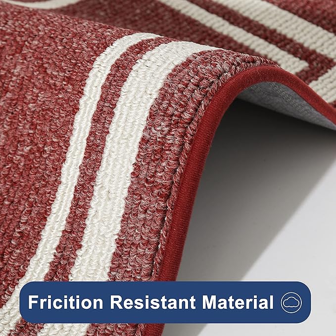 COSY HOMEER Kitchen Rugs Non-Slip 24x35/24x60 Inch Thick Polypropylene Standing Mat for Home Machine Washable, Red Frame
