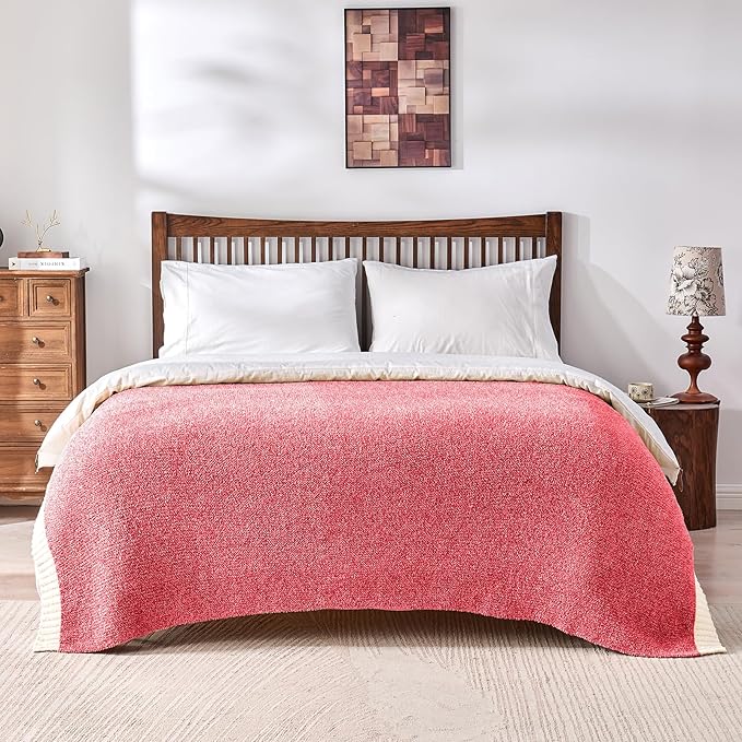 CozeCube Melange Blanket, Ultra Soft Christmas Red and White Throw Blanket, Warm Cozy Knit Fuzzy Plush Reversible Throw for Couch Bed Sofa, 50"x60"