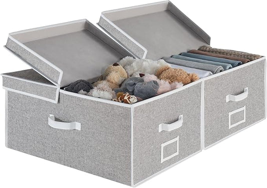 StorageWorks Extra Large Storage Bins with Lids, 55L Decorative Organizer with Divider Board, Fabric Boxes with Handles, Gray, 2-Pack