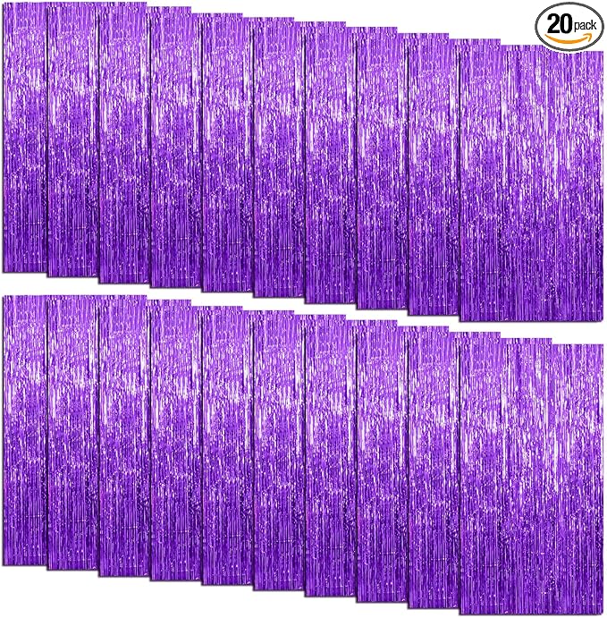20 Pack Foil Curtain Backdrop Purple Metallic Tinsel Foil Fringe Curtains Photo Booth Props for Birthday Wedding Engagement Baby Shower Bachelorette Christmas Holiday Celebration Party Decorations