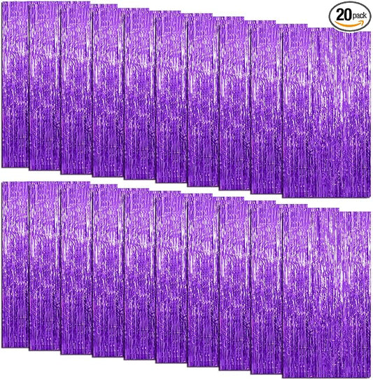 20 Pack Foil Curtain Backdrop Purple Metallic Tinsel Foil Fringe Curtains Photo Booth Props for Birthday Wedding Engagement Baby Shower Bachelorette Christmas Holiday Celebration Party Decorations
