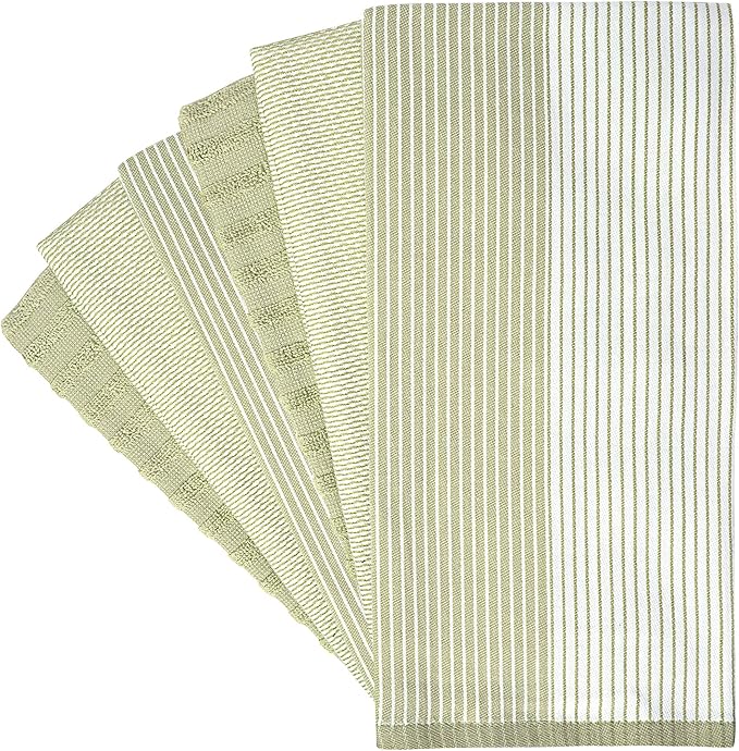 Premium Kitchen Towels (20”x 28”, 6 Pack) | Large Cotton Kitchen Hand Towels | Dish Towels | Flat & Terry Towel | Kitchen Towels | Highly Absorbent Tea Towels Set with Hanging Loop | Sage Green
