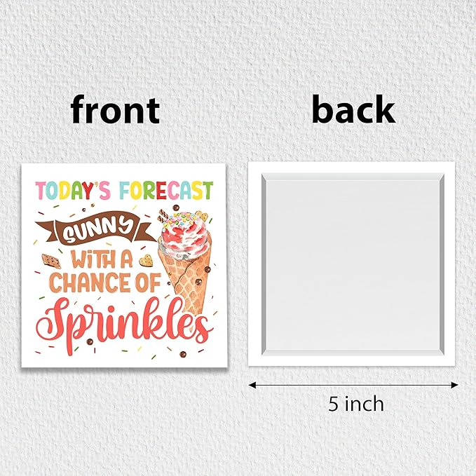 Summer Decor,Today’s Forecast Sunny With A Chance Of Sprinkles,Ice Cream Decor,Wooden Plaque Sign Box For Desk Home Bedroom Office 5x5 Inches.(062)