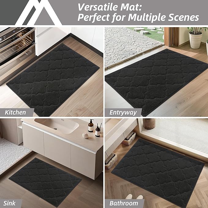 COSY HOMEER Kitchen Rugs Washable Non Slip Kitchen Mats for Floor Absorbent Kitchen Carpet 20" x 32" Soft Rugs for Kitchen,Sink Mat,Entrance,Area Rugs,Black