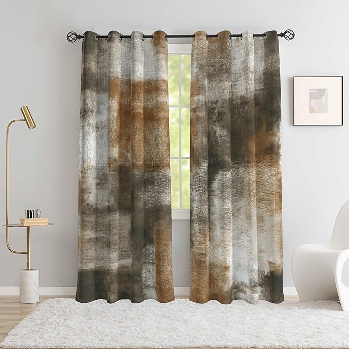 Asuexpect Abstract Curtains 2 Panels Abstract Rust Curtain Room Darkening Grommet Window Treatments Modern Decorative for Bedroom Living Room, 52x72 Inches, Tan