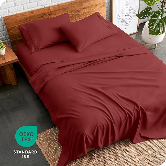 Bare Home King Sheet Set - 1800 Ultra-Soft Microfiber King Bed Sheets - Double Brushed - Deep Pockets - Easy Fit - 4 Piece Set - Bed Sheets (King, Rosewood)