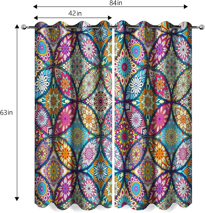 MissHope Boho Bohemian Floral Blackout Curtains Colorful Flowers Decor Darkening Window Treatments for Women Girls Home Bedroom Living Room Grommet Window Drapes 2 Panels, 42x63 Inch