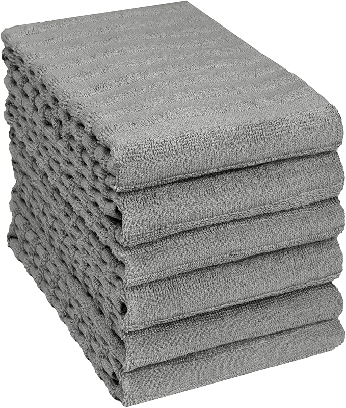 Premium Kitchen Towels (20”x 28”, 6 Pack) | Large Solid Cotton Hand Towels | 400 GSM | Highly Absorbent Dish Cloths with Hanging Loop | Gray