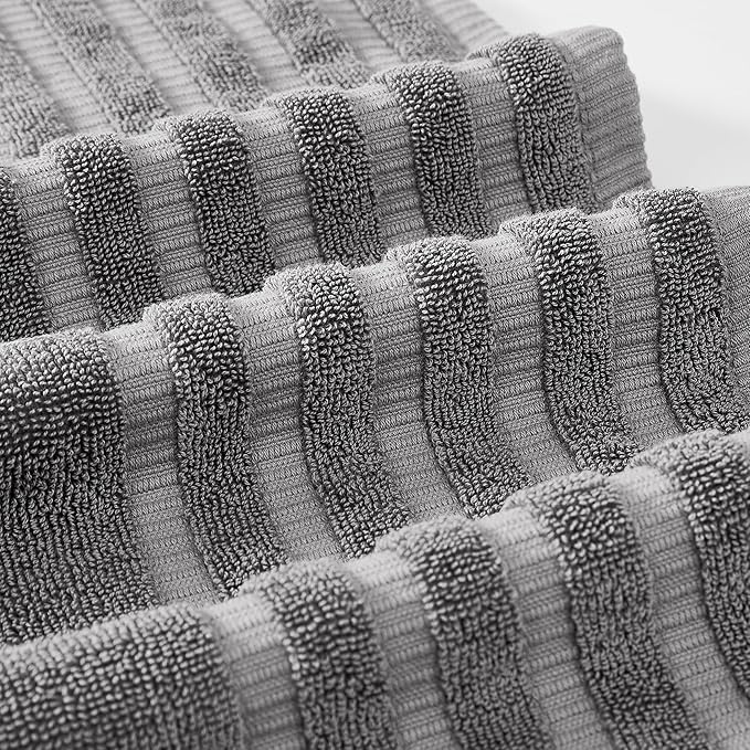 Modern Threads Oxford 6-Piece 100% Cotton Towel Set – Yarn Dyed Jacquard & Solid – Includes 2 Bath Towels, 2 Hand Towels, 2 Washcloths – Absorbent, Quick Dry, Soft & Durable – Gray
