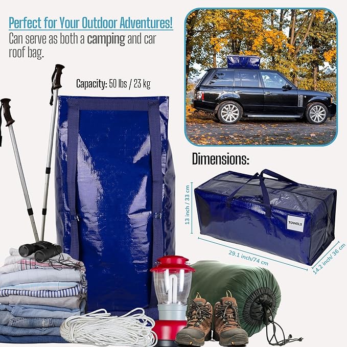 VENO 6 Pack Moving Bags w/Backpack Straps, Heavy Duty, Moving Boxes Alternative, Packing Supplies, Large Storage Totes for Dorm Room Essentials with Zipper for Clothes (Blue, 6 Pack)