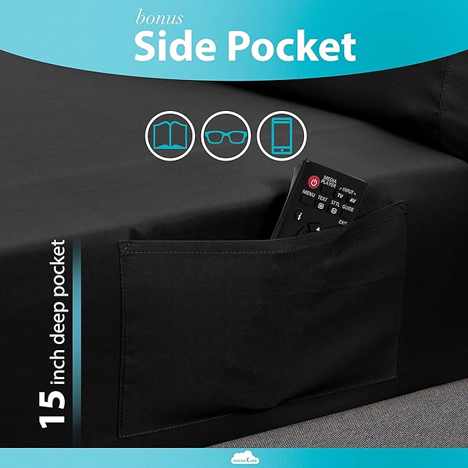 DREAMCARE King Size Sheets Set – 6 pcs Cooling Bed Sheets – up to 15” Deep Pocket King Sheet Set – 2500 Supreme Collection – Extra Soft 100% Brushed Microfiber Hotel Luxury with Side Pocket – Black