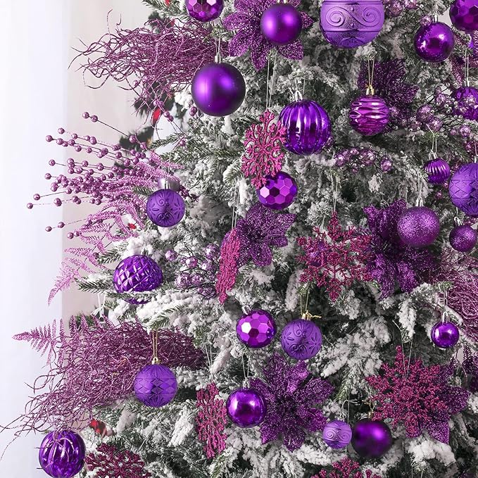 Wironlst Christmas Ball Ornaments - 30pcs Shatterproof Plastic Christmas Ornaments Hanging Ball Decorations for Xmas Tree, Holiday, Wedding, Party (Multi-Size, Purple)