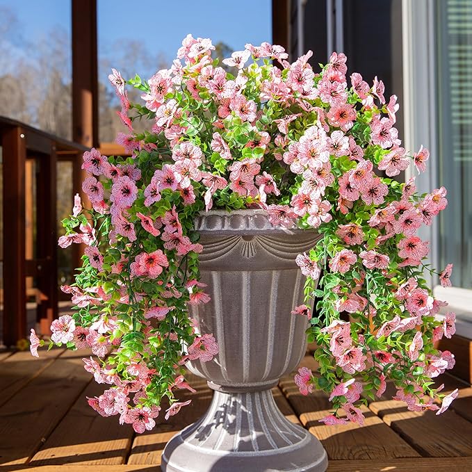 Artificial Flowers for Outdoors Decoration, 2Pcs Pink Fake Hanging Spring Summer Decor, Lifelike Plants, UV & Fading Resistant Flower for Porch Patio Balcony Planter Yard Home Garden