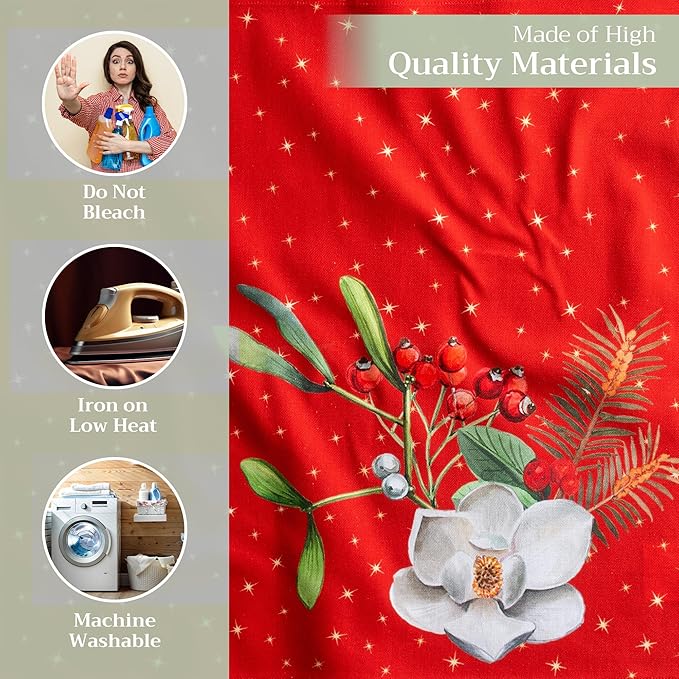 Maison d' Hermine Cloth Napkins Set of 4 100% Cotton Everyday Reusable Square Napkins Cloth Washable, Dinner, Party, Wedding, Restaurant (Noel, 20" x 20")