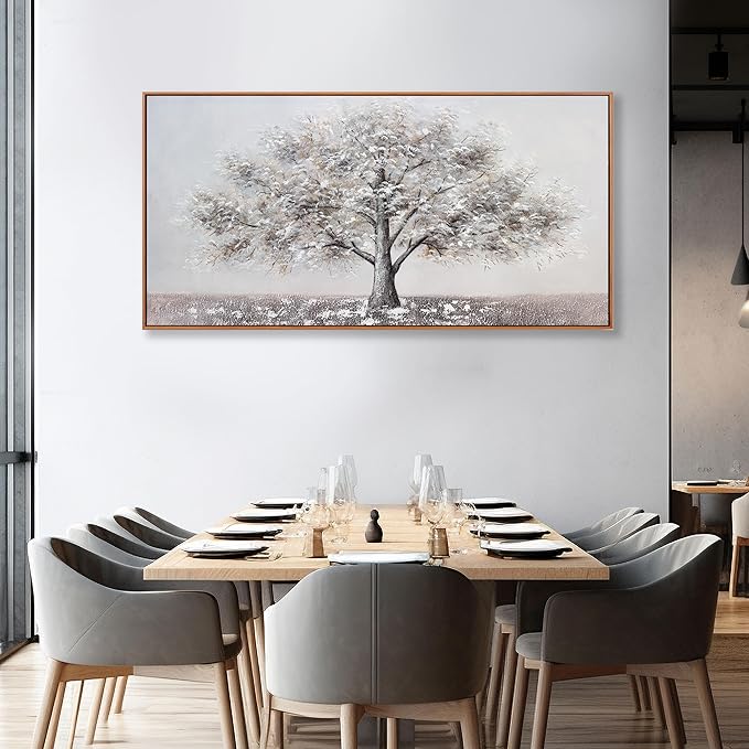 Abstract Wall Art Tree of Life White Background Canvas Wall Decor Framed Artwork Modern Aesthetic Suitable for Living Room Bedroom and Office Home Decor 20x40 In