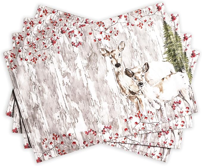 Maison d' Hermine Placemats Set of 4 100% Cotton Washable Cloth Place Mats, Reusable Table Mats for Kitchen Dining Decoration, Party, Wedding, Restaurant (Mountain Life, 13" x 19")