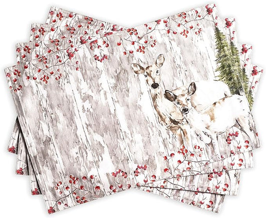 Maison d' Hermine Placemats Set of 4 100% Cotton Washable Cloth Place Mats, Reusable Table Mats for Kitchen Dining Decoration, Party, Wedding, Restaurant (Mountain Life, 13" x 19")