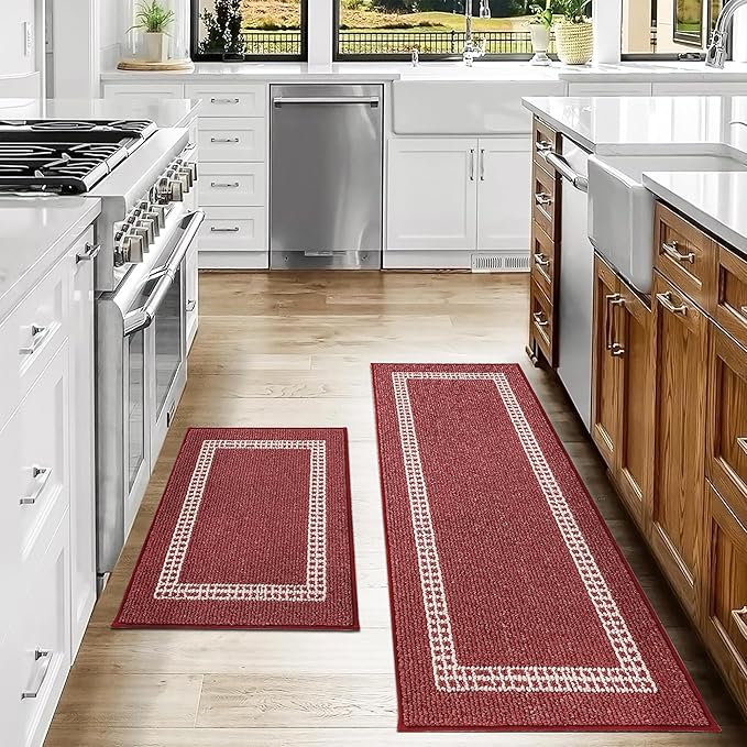 COSY HOMEER Kitchen Rugs Non-Slip 20x30/20x48 Inch Thick Polypropylene Standing Mat for Home Machine Washable, Red