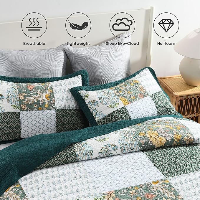 Secgo California King Quilt Size - 100% Cotton Oversized California Comforter Set Bedding Sets (120 * 110 Inch) with 2 Pillow Shams, Patchwork Reversible Lightweight Bedspread