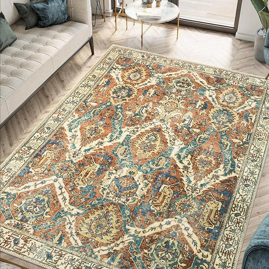 Keen Home Design 10x14 Rug - Machine Washable Area Rug with Non-Slip Backing, Ideal for Living Room, Dining Room, Bedroom - Vintage, Easy Clean, Durable, Low Pile Rug - (9'7" x 14')