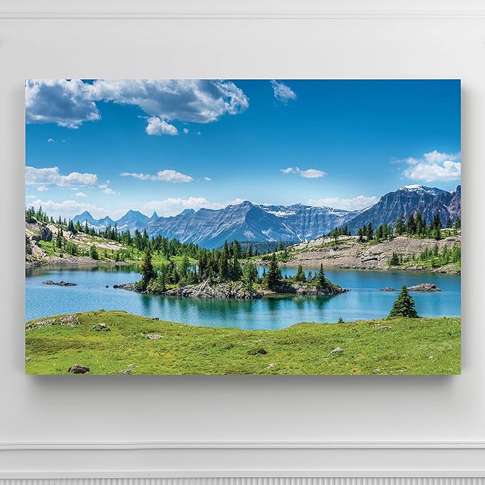 Renditions Gallery Nature Wall Prints for Home Decor Green Lake Valley along the Mountain Range Canvas Hanging Artwork for Bedroom Office Kitchen Decorations - 18"X27" LT08