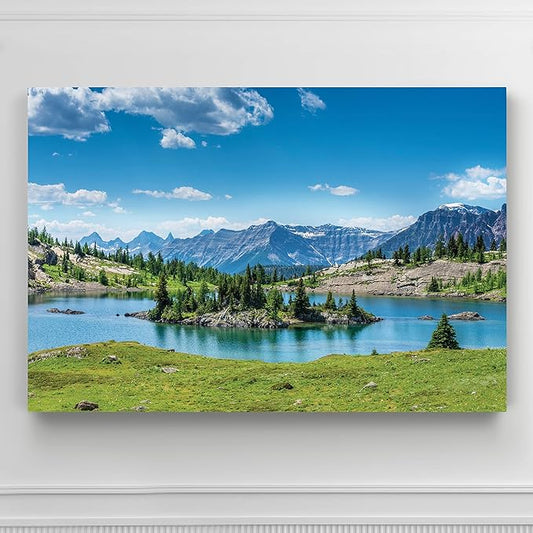 Renditions Gallery Nature Wall Prints for Home Decor Green Lake Valley along the Mountain Range Canvas Hanging Artwork for Bedroom Office Kitchen Decorations - 32"X48" LT08