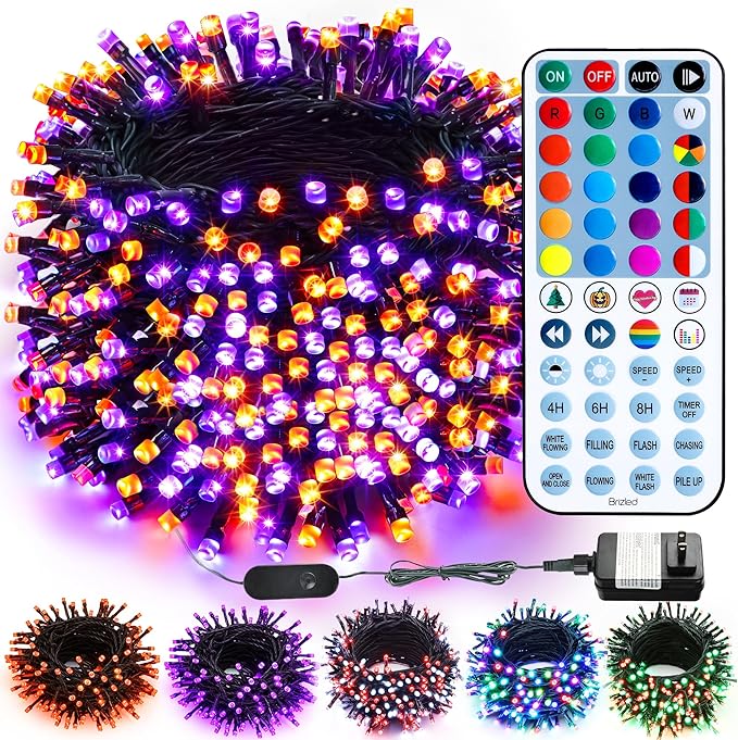 Brizled Color Changing Christmas Lights, 197FT 600 LED RGB Christmas Lights, Dimmable Xmas Tree Light, Multifunctional Indoor Outdoor String Fairy Light with Remote for Holiday Party Decor