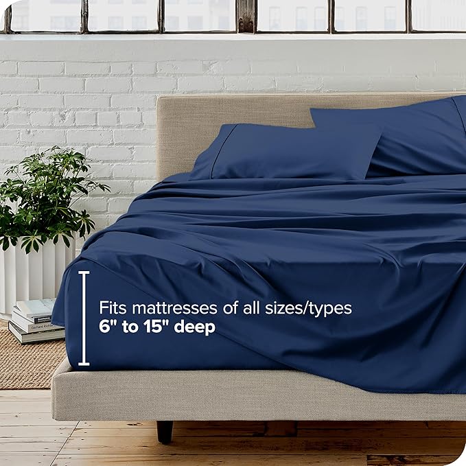 Bare Home Short Queen Sheet Set - 1800 Ultra-Soft Microfiber - Double Brushed - Deep Pockets - Easy Fit - 4 Piece Set - Bed Sheets (Short Queen, Dark Blue)
