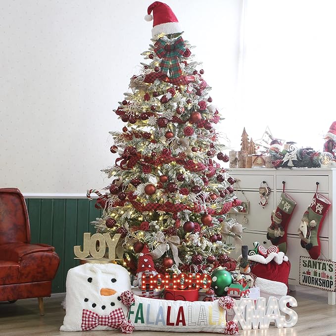 Sea Team 41-Pack Christmas Ball Ornaments with Strings, 60mm/2.36-Inch Small Size Baubles, Shatterproof Plastic Christmas Bulbs, Hanging Decorations for Xmas Tree, Holiday, Wedding, Party, Burgundy