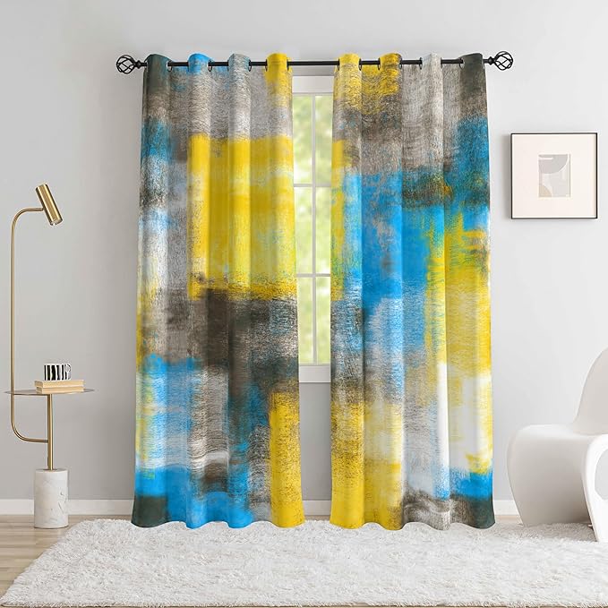 Asuexpect Abstract Curtains 2 Panels Abstract Rust Curtain Room Darkening Grommet Window Treatments Modern Decorative for Bedroom Living Room, 52x84 Inches, Blue Yellow