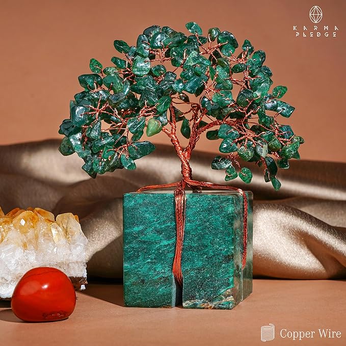 Crystal Tree of Life for Home and Office Decor, Handmade Raw Crystal Base Green Aventurine Chakra Healing Crystal Tree for Positive Energy, Money, Good Luck, Christmas Décor, Birthday Gifts for Women