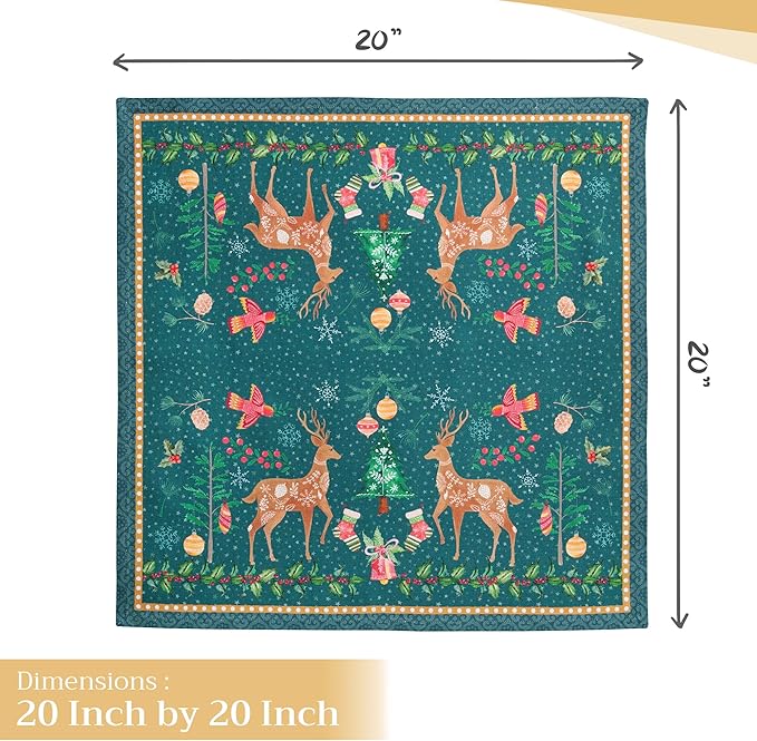 Maison d' Hermine Cloth Napkins Set of 4 100% Cotton Everyday Reusable Square Napkins Cloth Washable, Dinner, Party, Wedding, Restaurant (Hygge Christmas, 20" x 20")