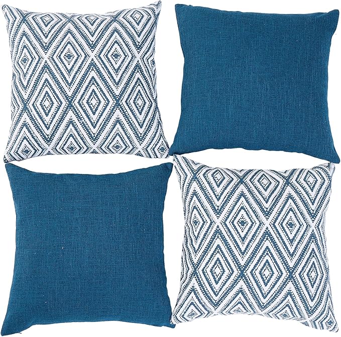 HPUK Decorative Throw Pillow Covers Set of 4 Couch Pillows Linen Cushion Cover for Couch Sofa Living Room, 18"x18" inches, Navy Blue