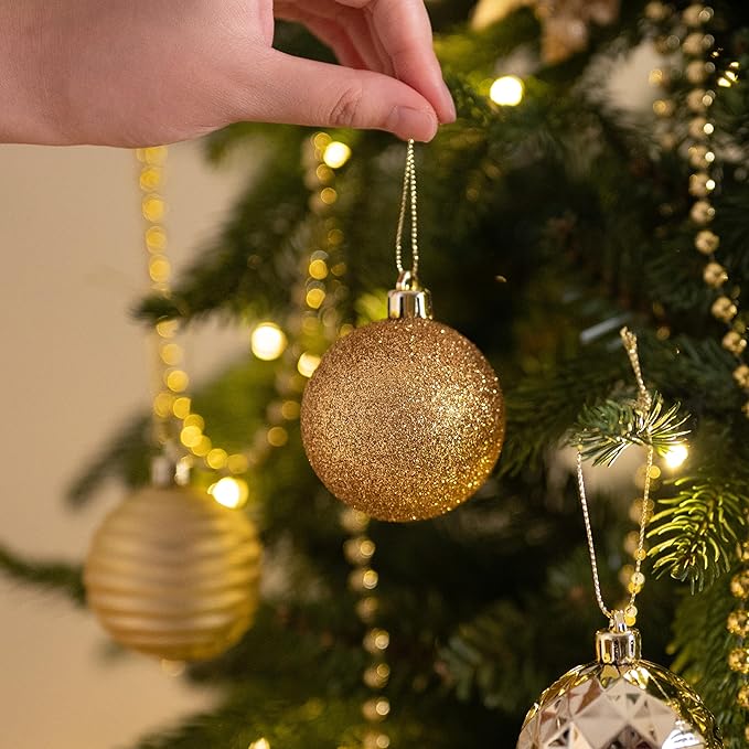 Valery Madelyn Christmas Ornaments Tree Decorations Set for Fall Halloween, 24ct Gold Shatterproof Ball Ornaments, 2.36" Hanging Ornament Bulk for Xmas Holiday Party Decor