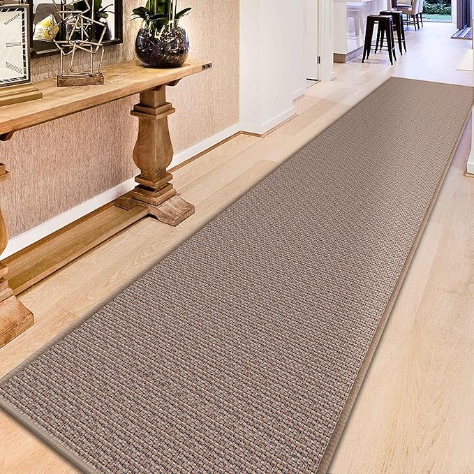 GOYLSER 12ft Long Carpet Runners for Hallway Non Slip, Rubber Backed Long Bathroom Runner Rug Washable, Indoor Entry Rug Light Brown