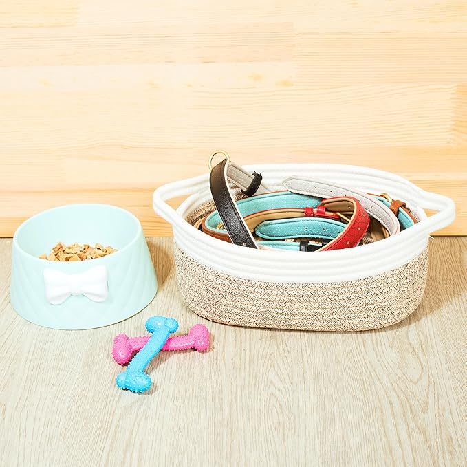 MINTWOOD Design 5-Piece Small Decorative Woven Storage Baskets Set for Shelves, Bathroom, Pantry and Nightstand Organizer, Catch All Tray for Organizing Gifts, Dog and Cat Toys, Light Brown