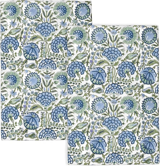 Sage Green Blue Boho Kitchen Towels 16x24 Inch Vintage Floral Decor Dish Towels Flower Spring Summer Seasonal Decoration Hand Towel Absorbent Dish Cloths for Home Kitchen Dining Set of 2
